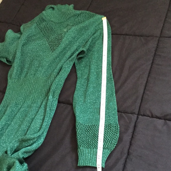 Vintage Wenjilli Metallic Knit Long Sleeve Maxi Dress Turtle Neck; Mesh V @ Neck - Picture 16 of 16